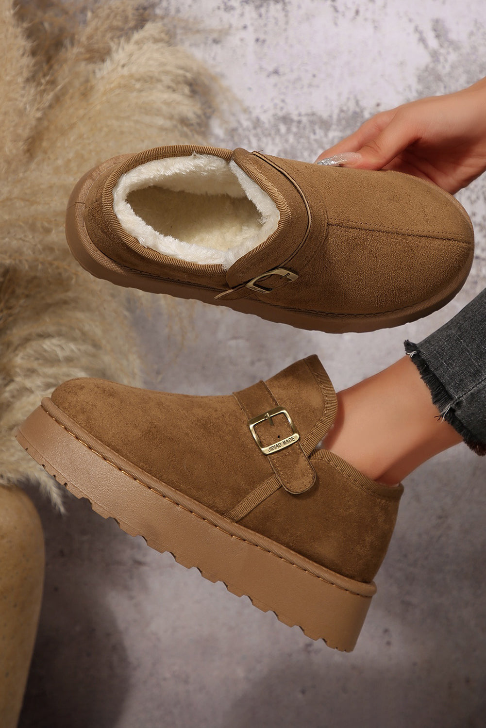 Coffee Buckle Platform Cozy Winter Boots