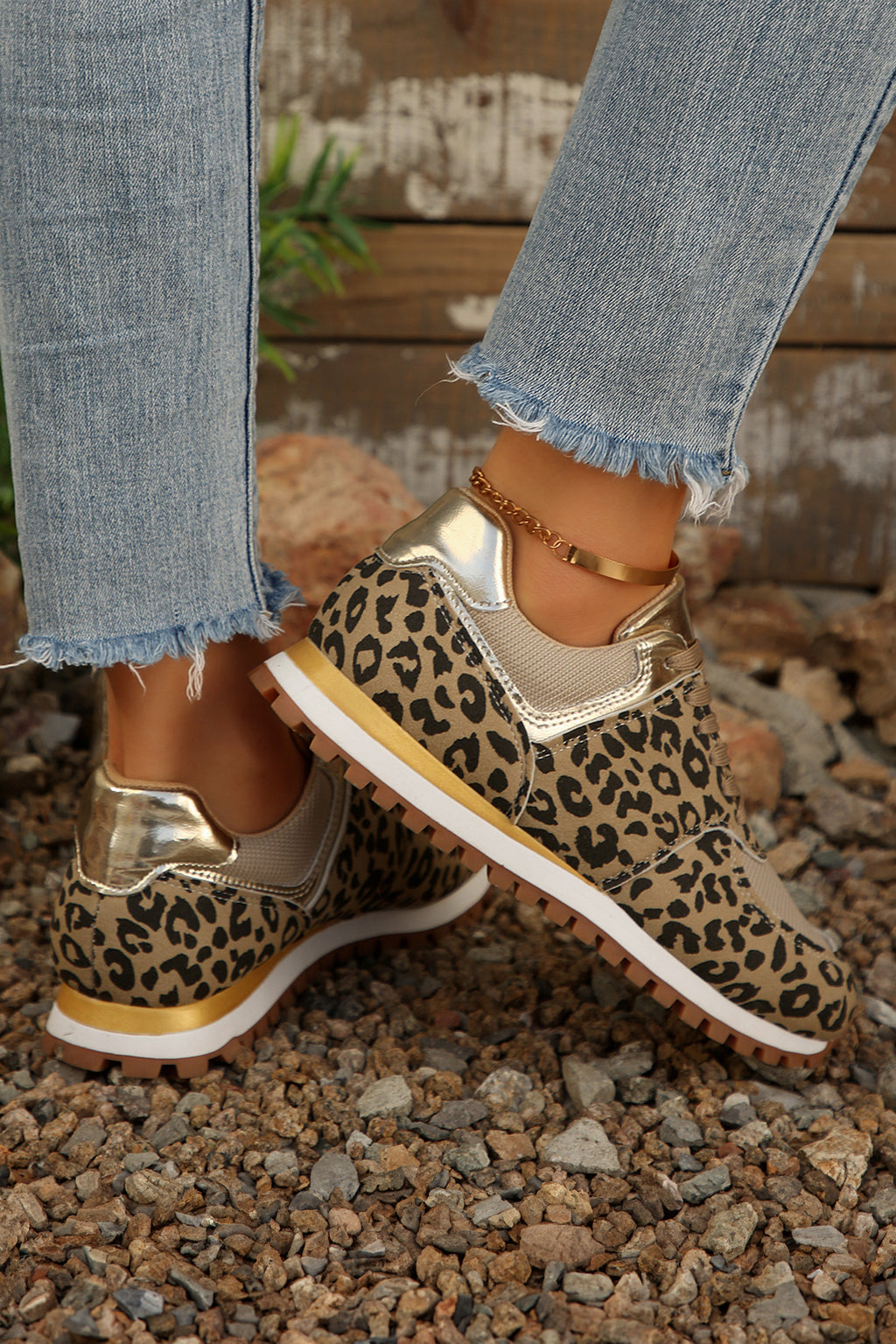 Coffee Leopard Faux Suede Patchwork Lace-Up Sneakers
