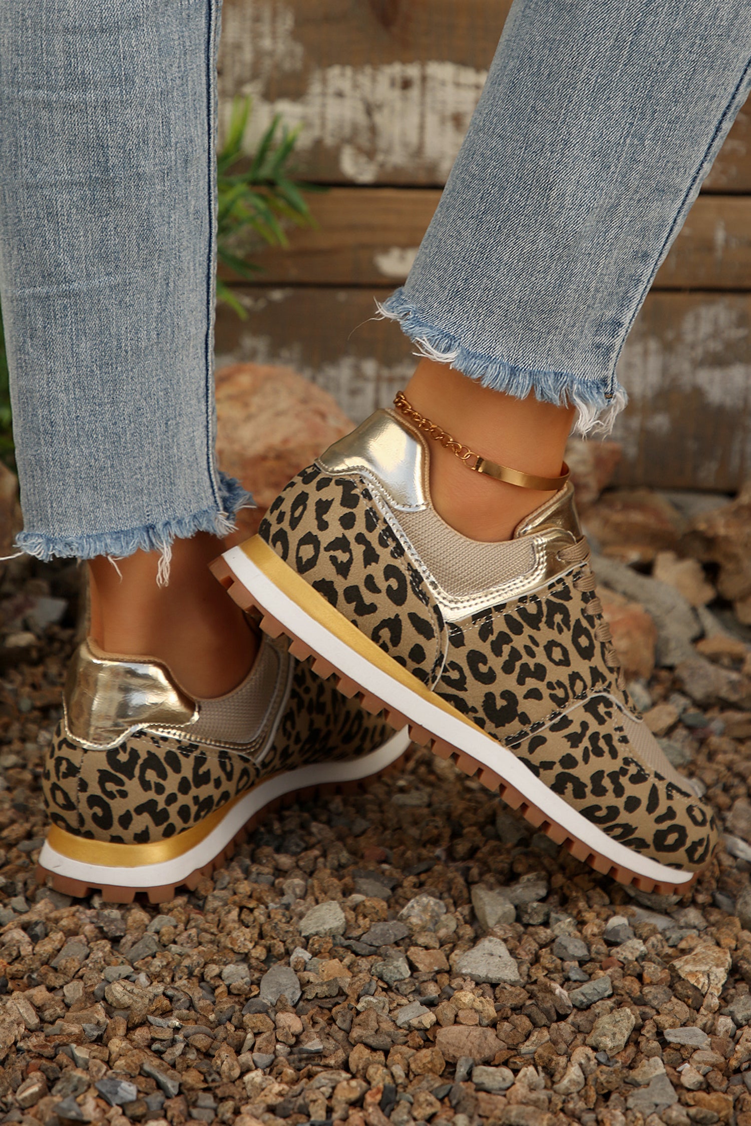 Coffee Leopard Faux Suede Patchwork Lace-Up Sneakers