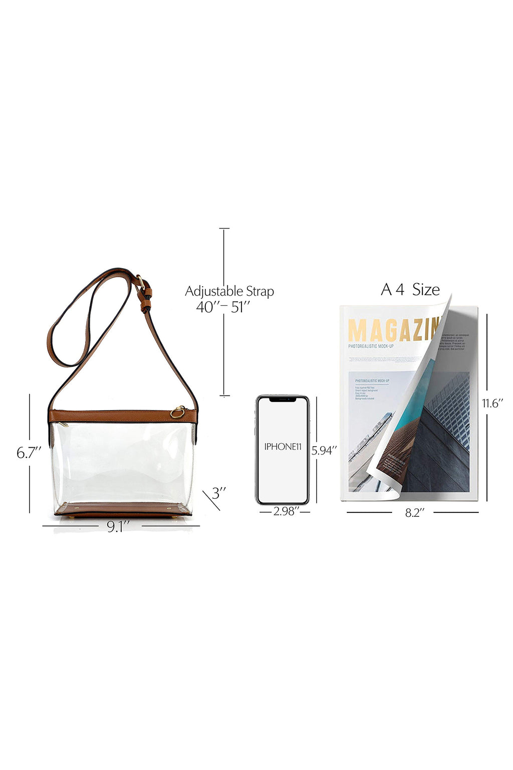 Chestnut PU Leather Patchwork Clear PVC Shoulder Bag