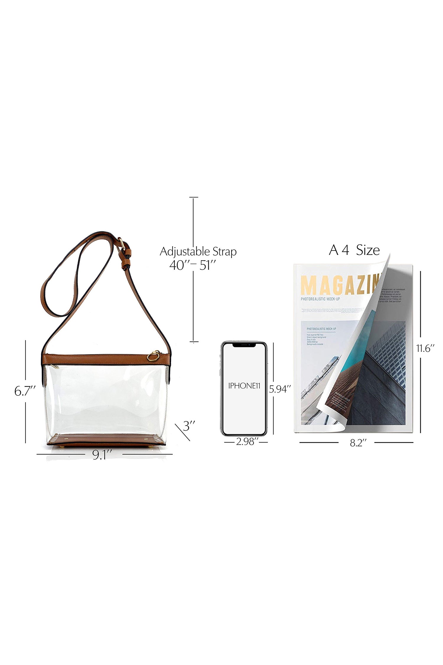 Chestnut PU Leather Patchwork Clear PVC Shoulder Bag