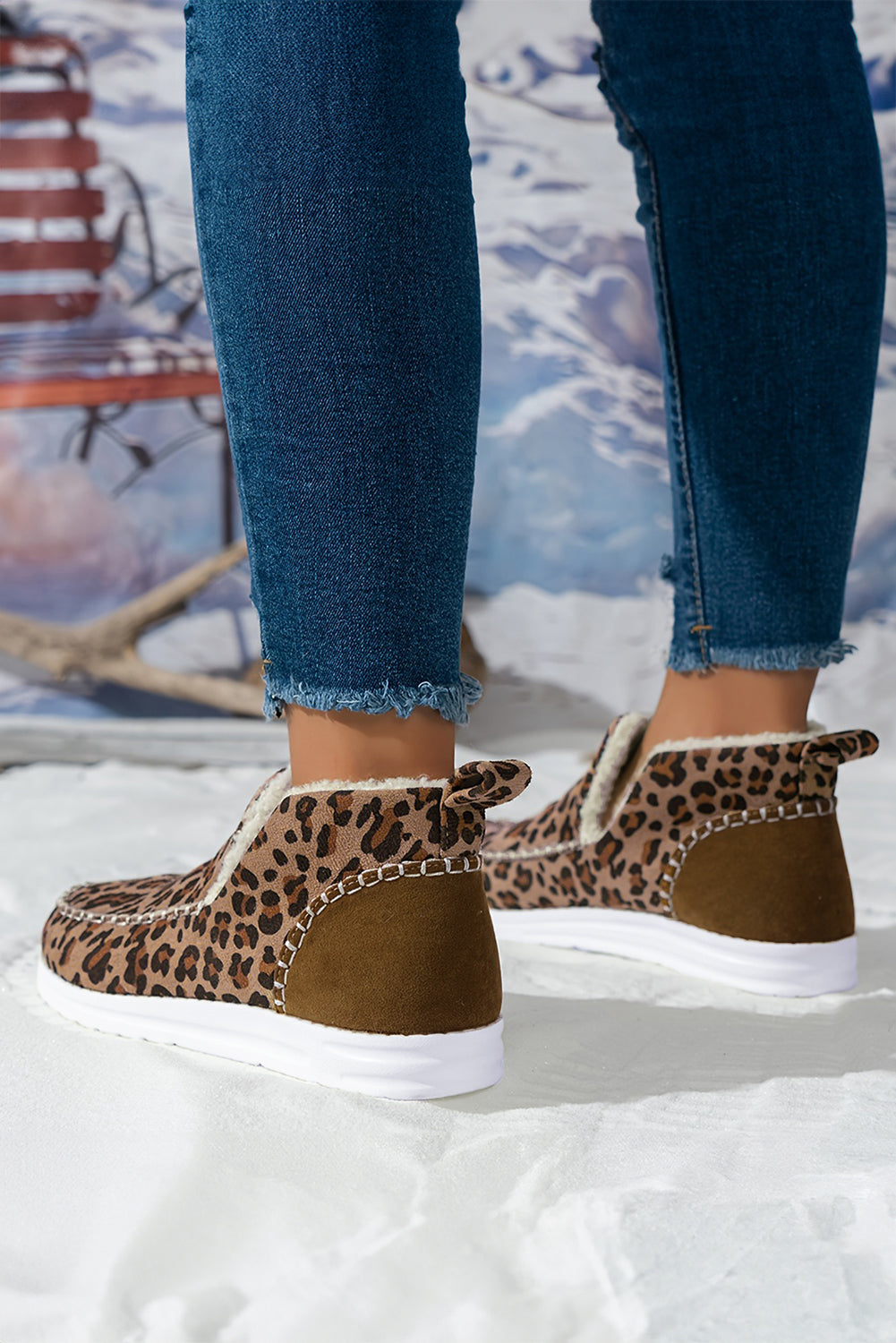 Dark Grey Leopard Print Ankle Fur Winter Boots