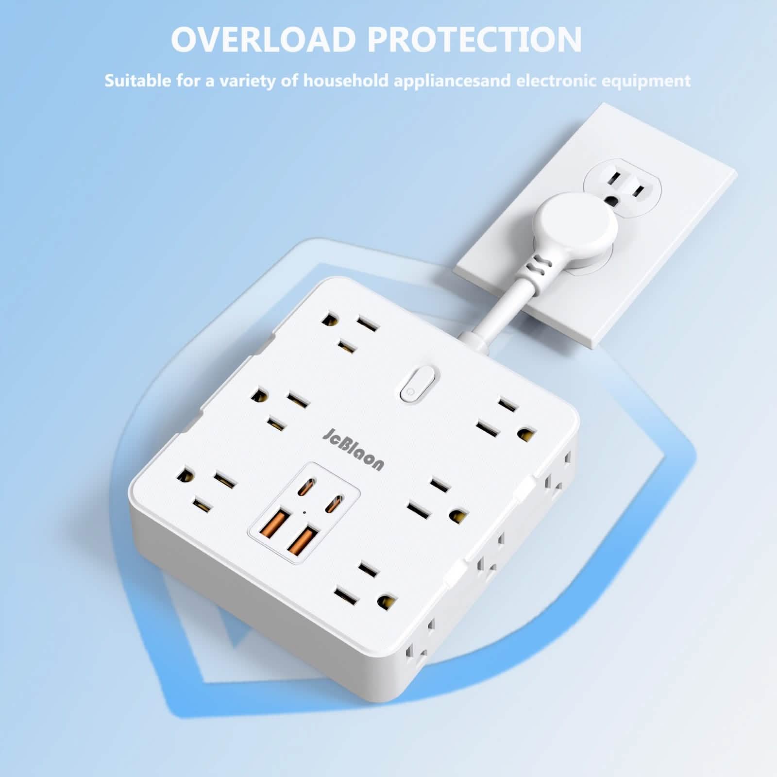 16-in-1 Power Strip (12 AC Outlets & 4 USB Ports) – White