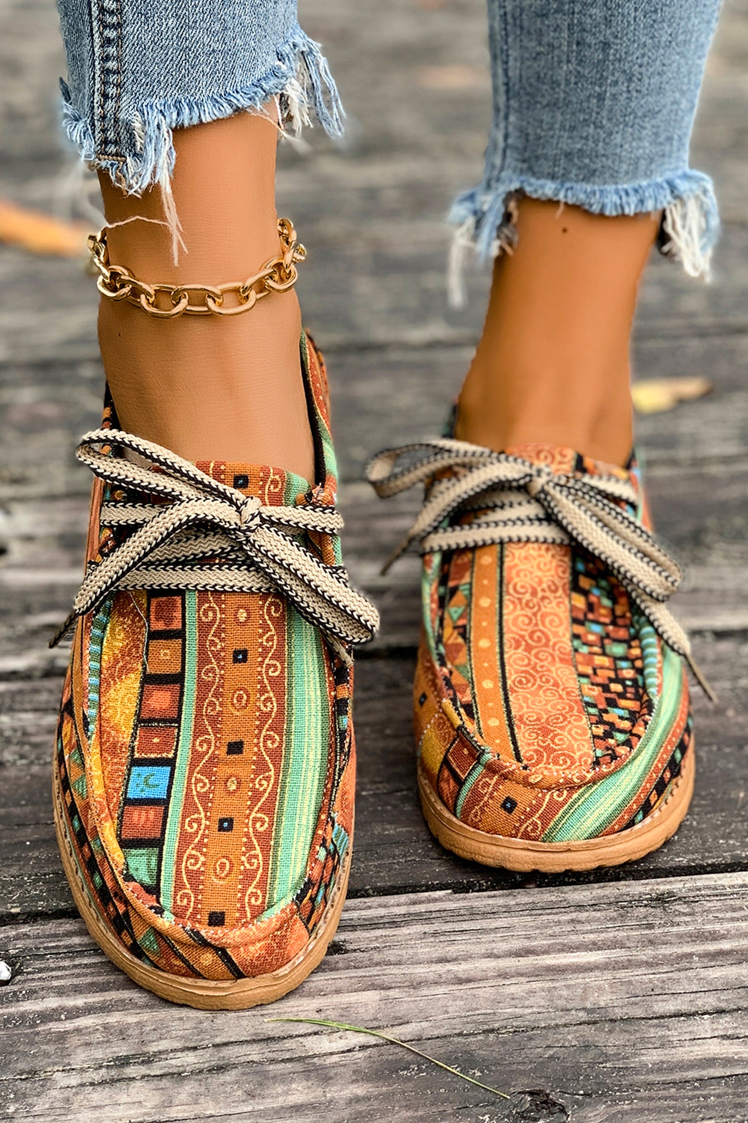 Mustard Ethnic Print Comfort Loafers
