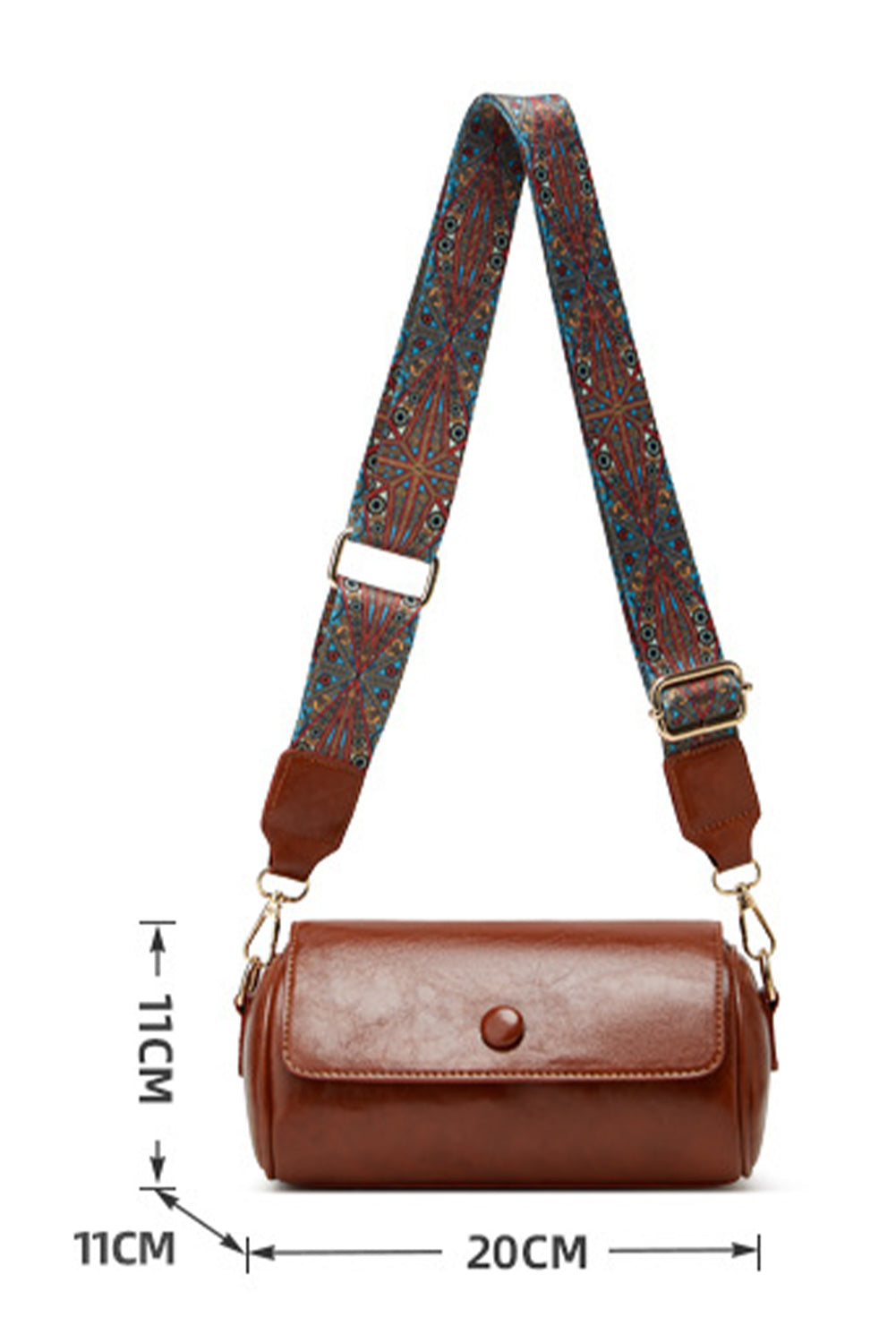 Chestnut PU Leather Flap Shoulder Bag with Retro Wide Strap