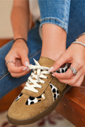 Beige Leopard Patchwork Lace-Up Flat Shoes