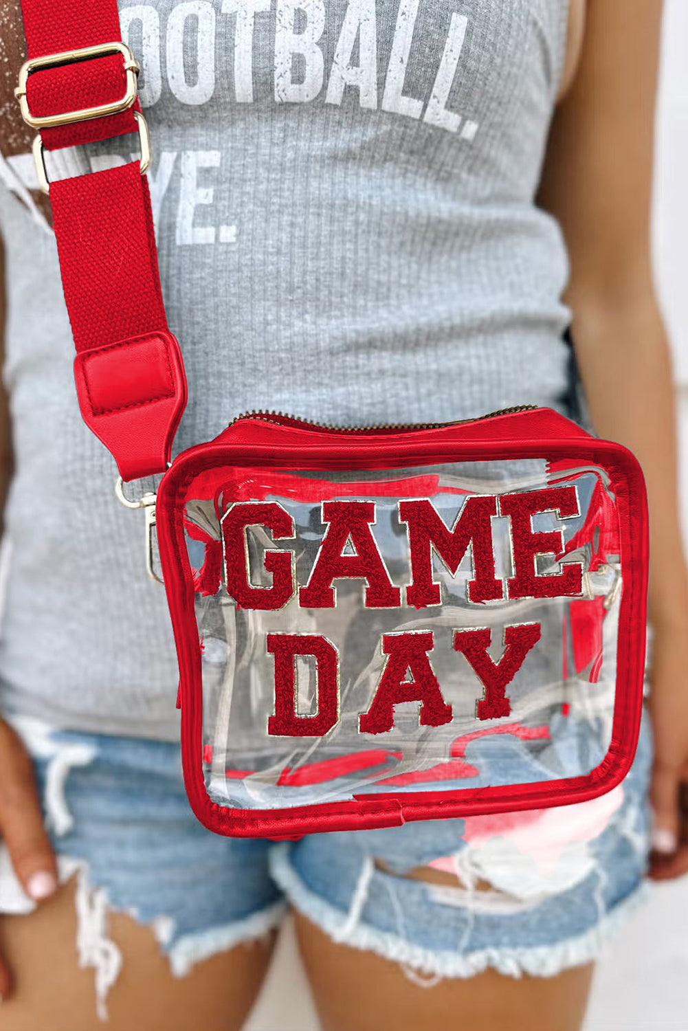 Black Clear PVC Game Day Shoulder Bag