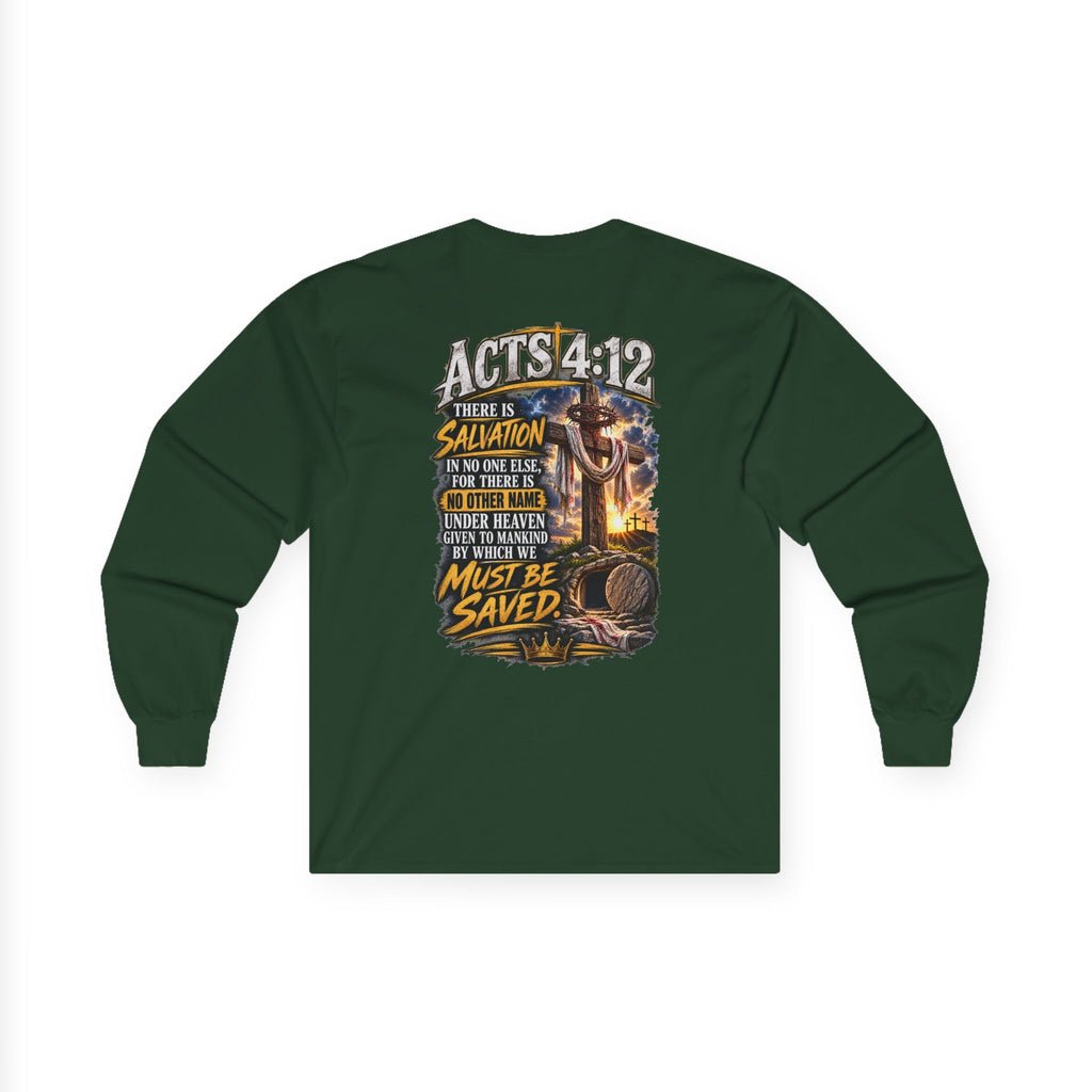Long Sleeve Tee — "Found" Christian Faith Design (Acts 4:12)