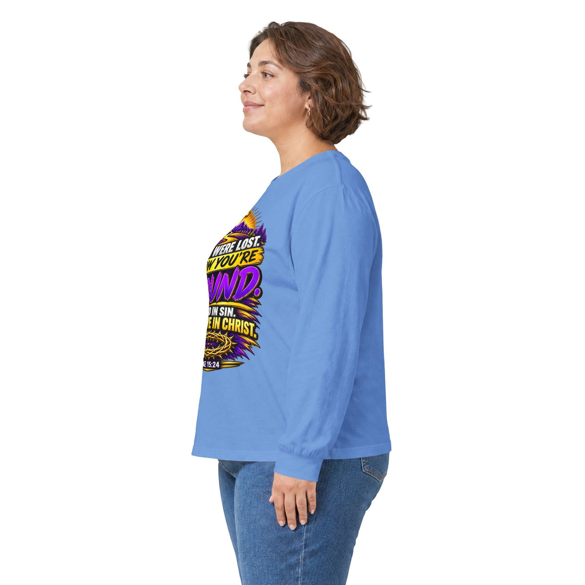 Long Sleeve Tee — "Found" Christian Faith Design (Acts 4:12)