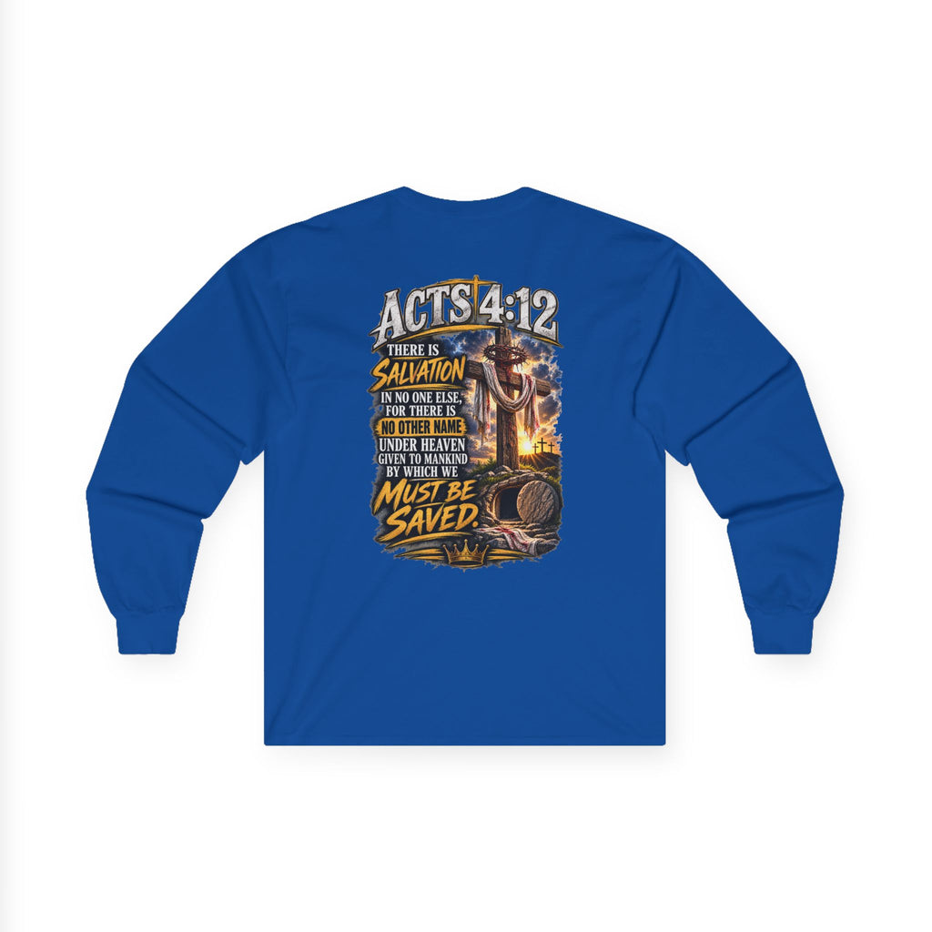 Long Sleeve Tee — "Found" Christian Faith Design (Acts 4:12)