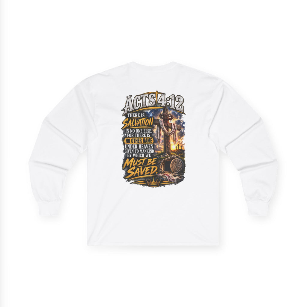 Long Sleeve Tee — "Found" Christian Faith Design (Acts 4:12)