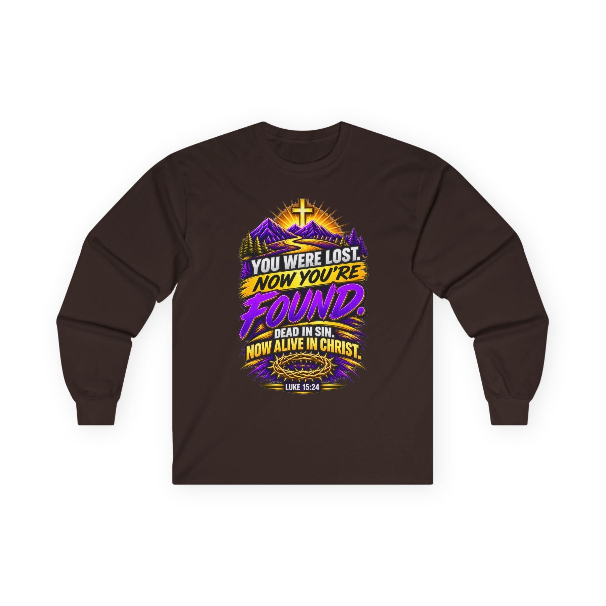 Long Sleeve Tee — "Found" Christian Faith Design (Acts 4:12)