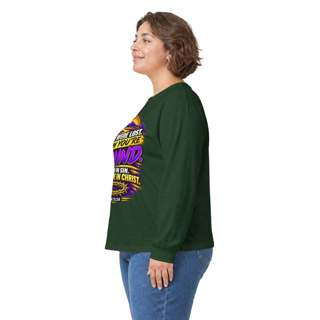 Long Sleeve Tee — "Found" Christian Faith Design (Acts 4:12)