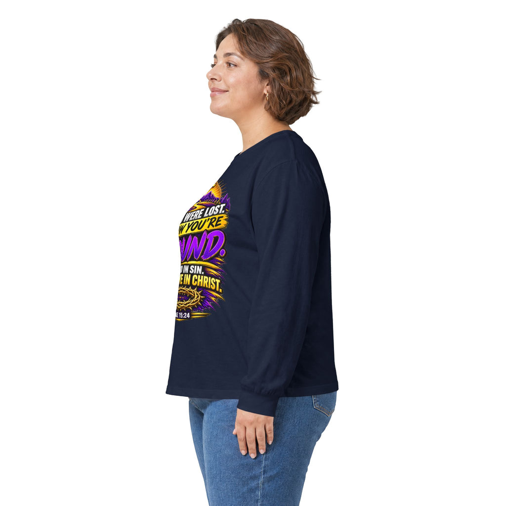 Long Sleeve Tee — "Found" Christian Faith Design (Acts 4:12)