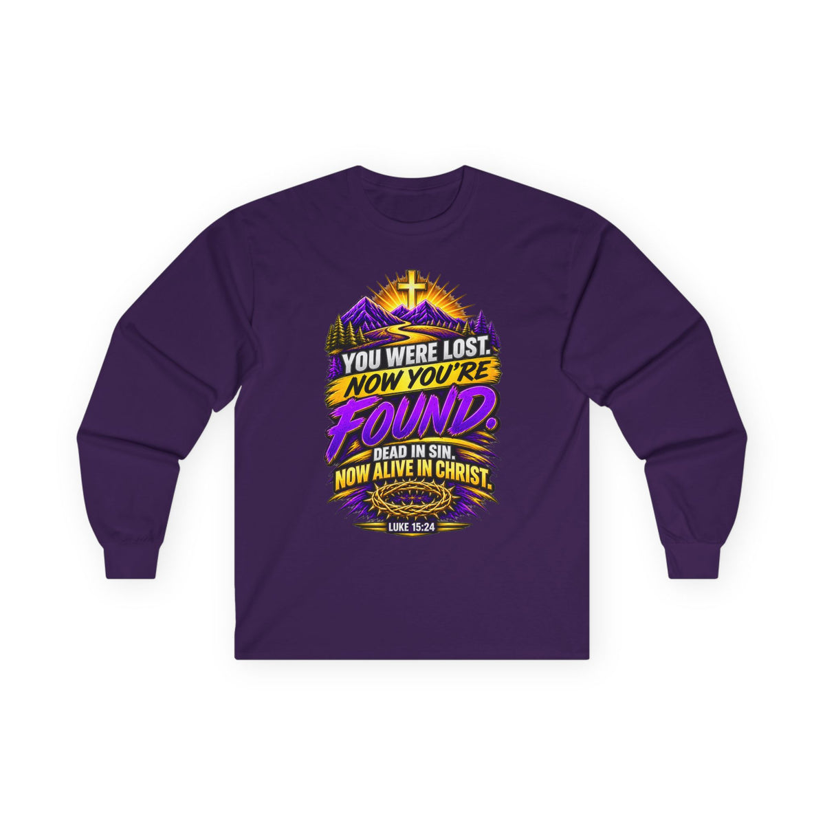 Long Sleeve Tee — "Found" Christian Faith Design (Acts 4:12)