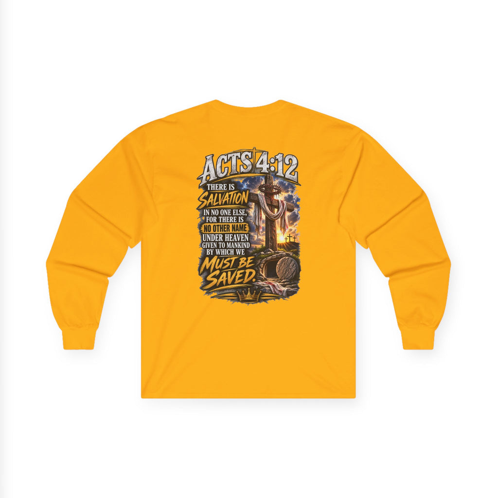 Long Sleeve Tee — "Found" Christian Faith Design (Acts 4:12)