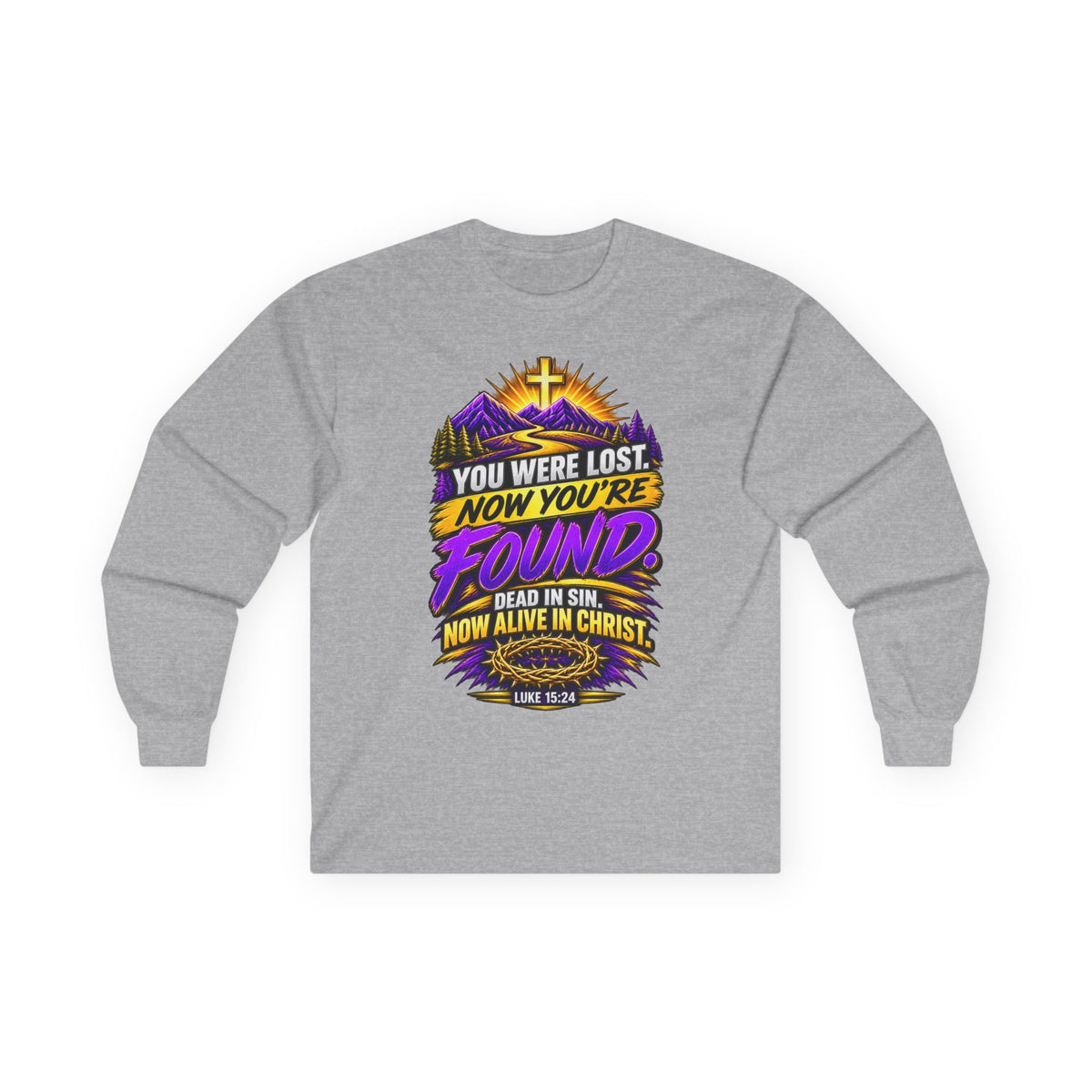 Long Sleeve Tee — "Found" Christian Faith Design (Acts 4:12)