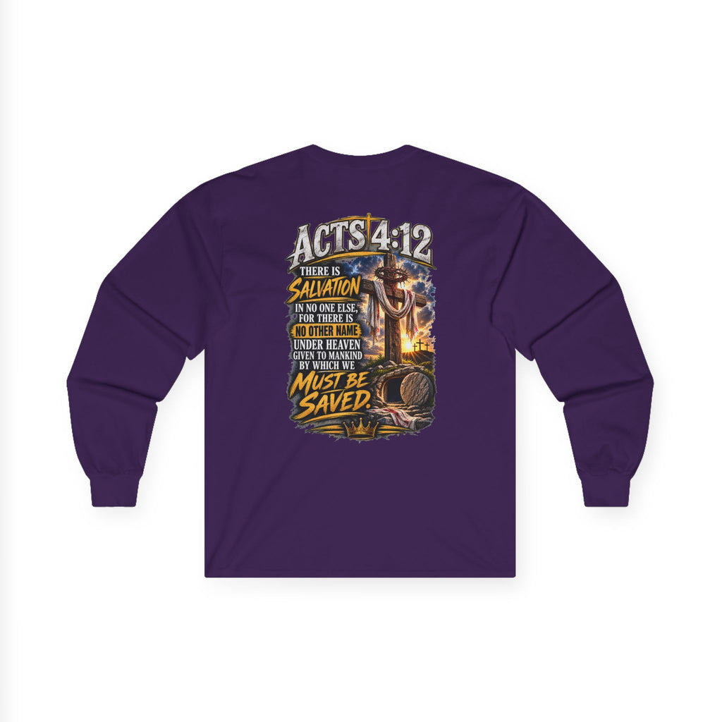 Long Sleeve Tee — "Found" Christian Faith Design (Acts 4:12)