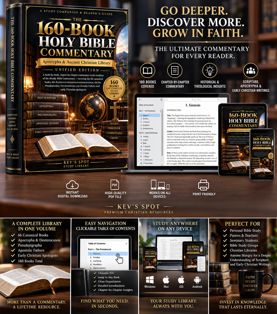 The 160-Book Holy Bible Commentary digital study library mockup