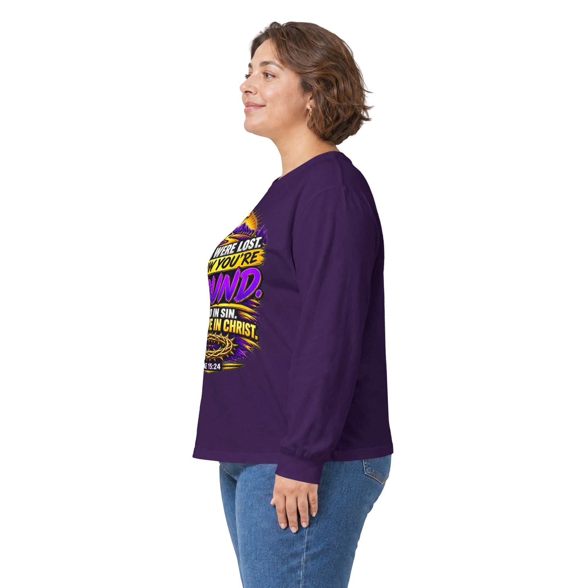 Long Sleeve Tee — "Found" Christian Faith Design (Acts 4:12)