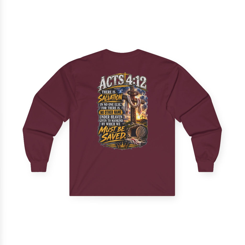 Long Sleeve Tee — "Found" Christian Faith Design (Acts 4:12)