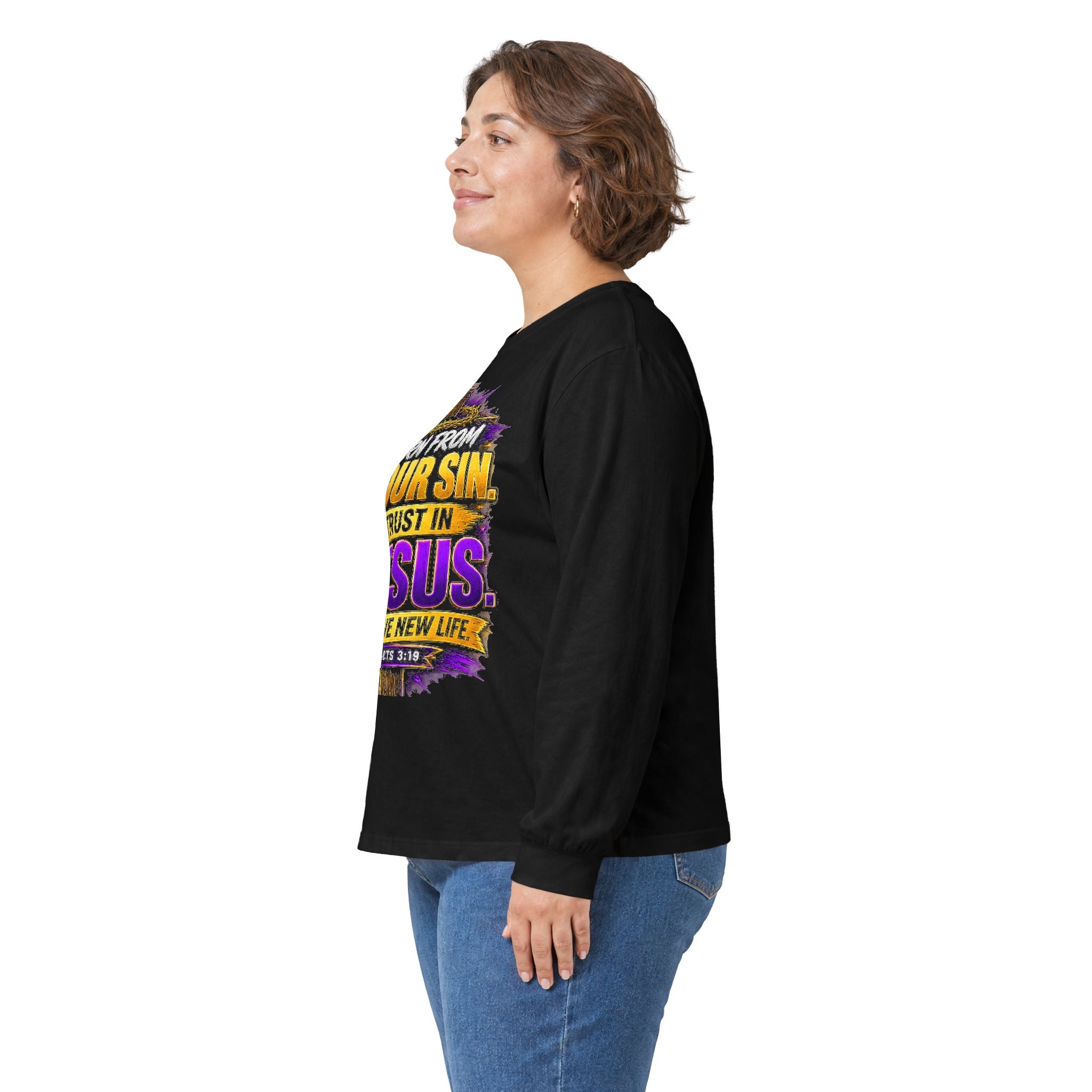 Your Sin. Trust in Jesus. — Acts 4:12 Long-Sleeve Tee