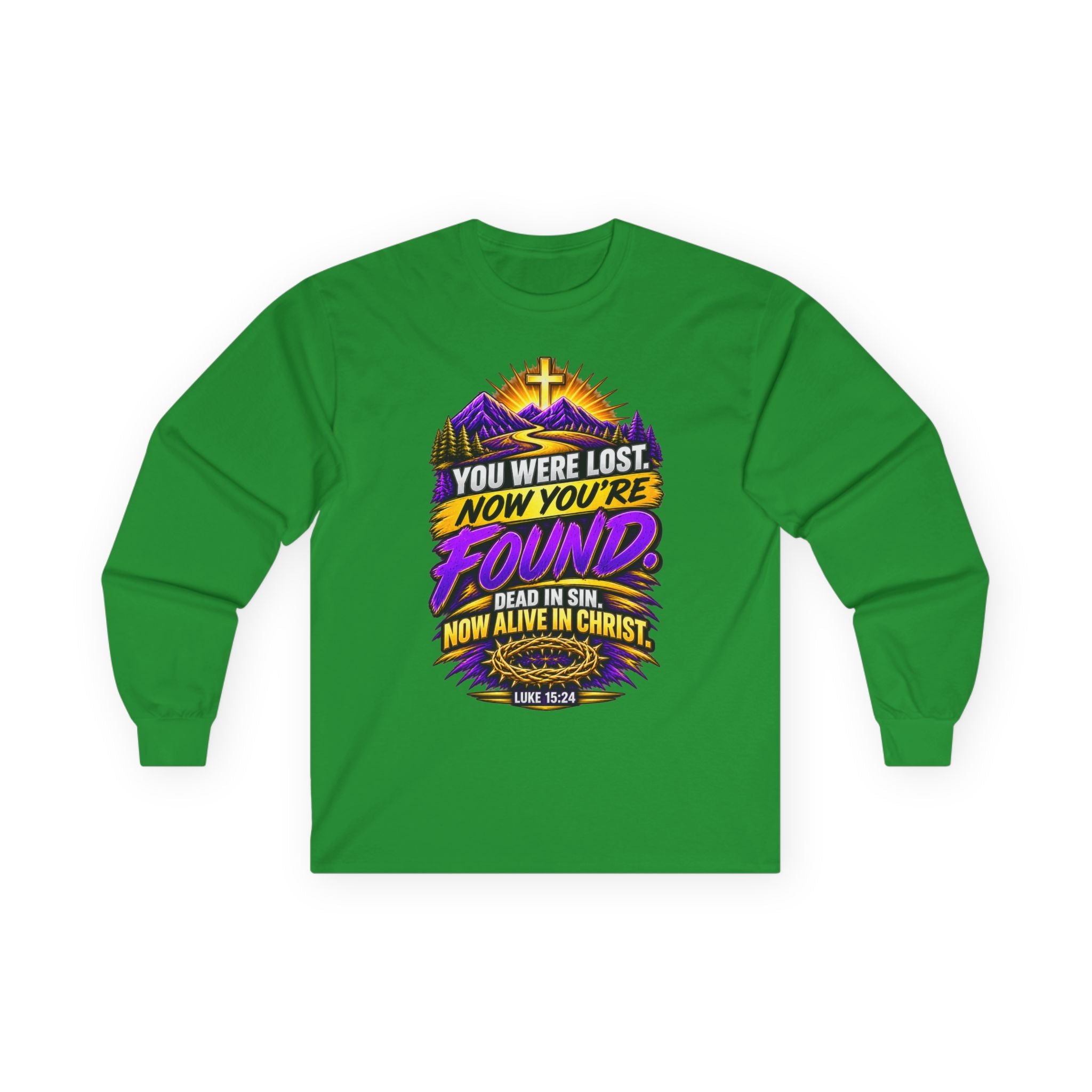 Long Sleeve Tee — "Found" Christian Faith Design (Acts 4:12)