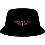Bucket Hat — "Woman Of GOD" Embroidered Faith Baseball Cap Style
