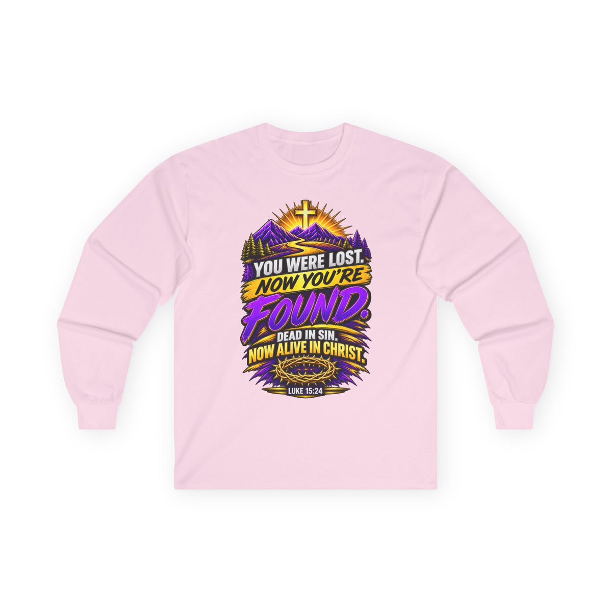 Long Sleeve Tee — "Found" Christian Faith Design (Acts 4:12)