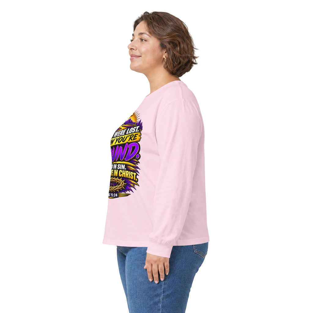 Long Sleeve Tee — "Found" Christian Faith Design (Acts 4:12)