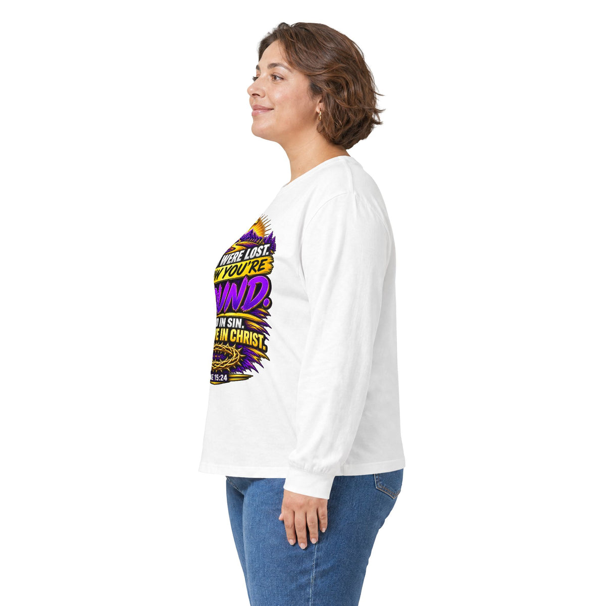 Long Sleeve Tee — "Found" Christian Faith Design (Acts 4:12)