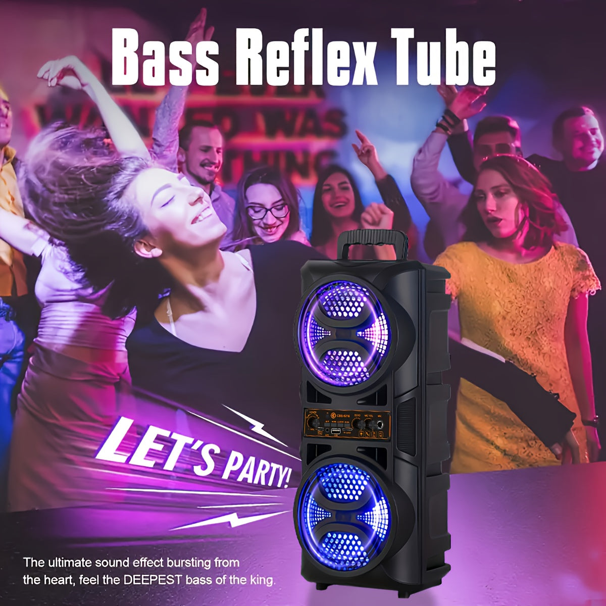 Portable Bluetooth Speaker with Subwoofer & Dual 6.5" LED Woofers