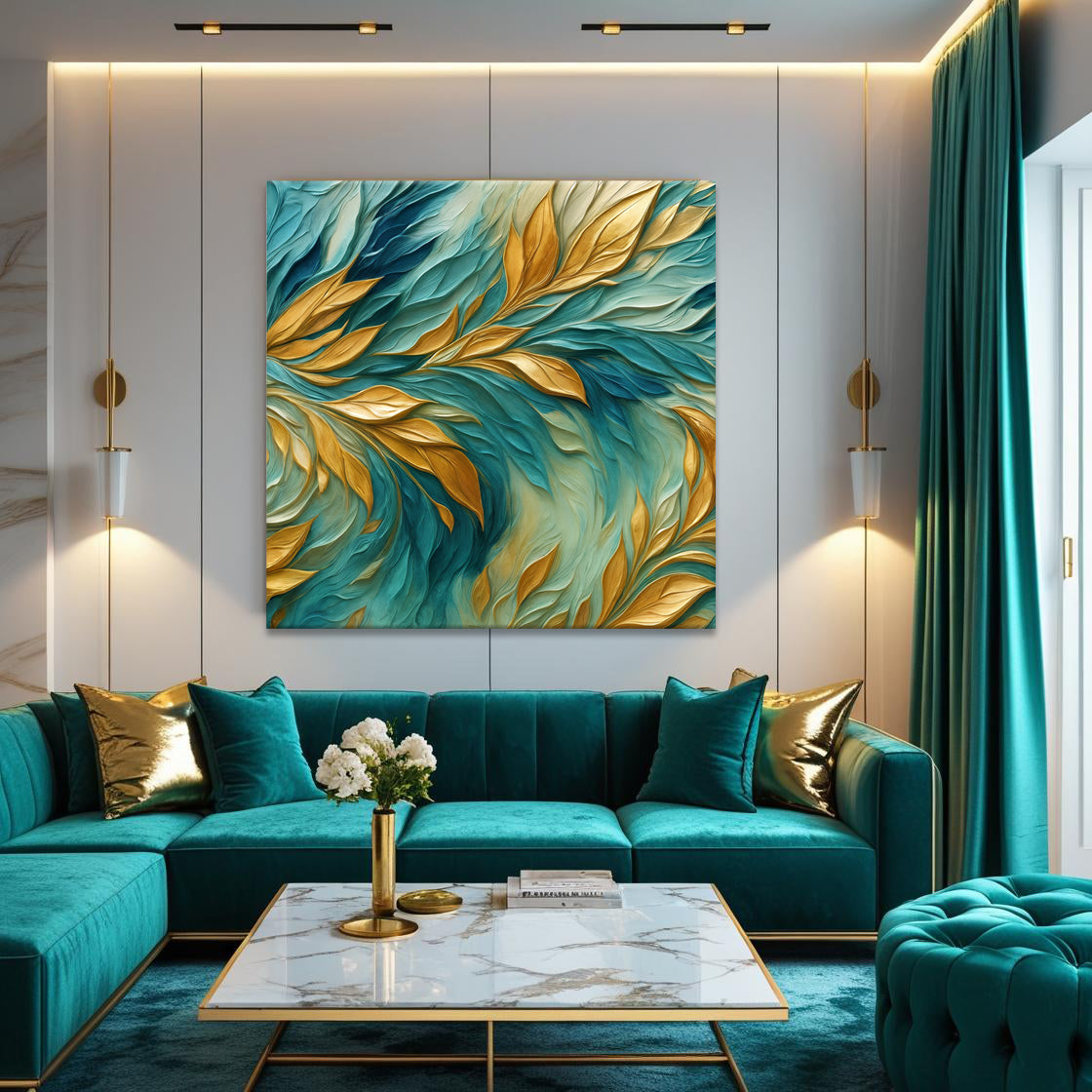Abstract Gold And Blue Frosty Wall Art