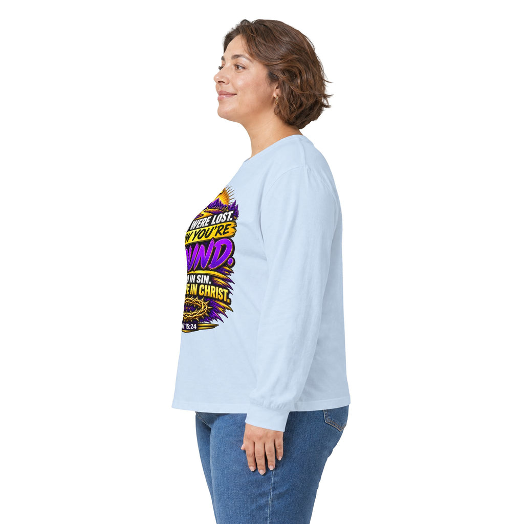 Long Sleeve Tee — "Found" Christian Faith Design (Acts 4:12)