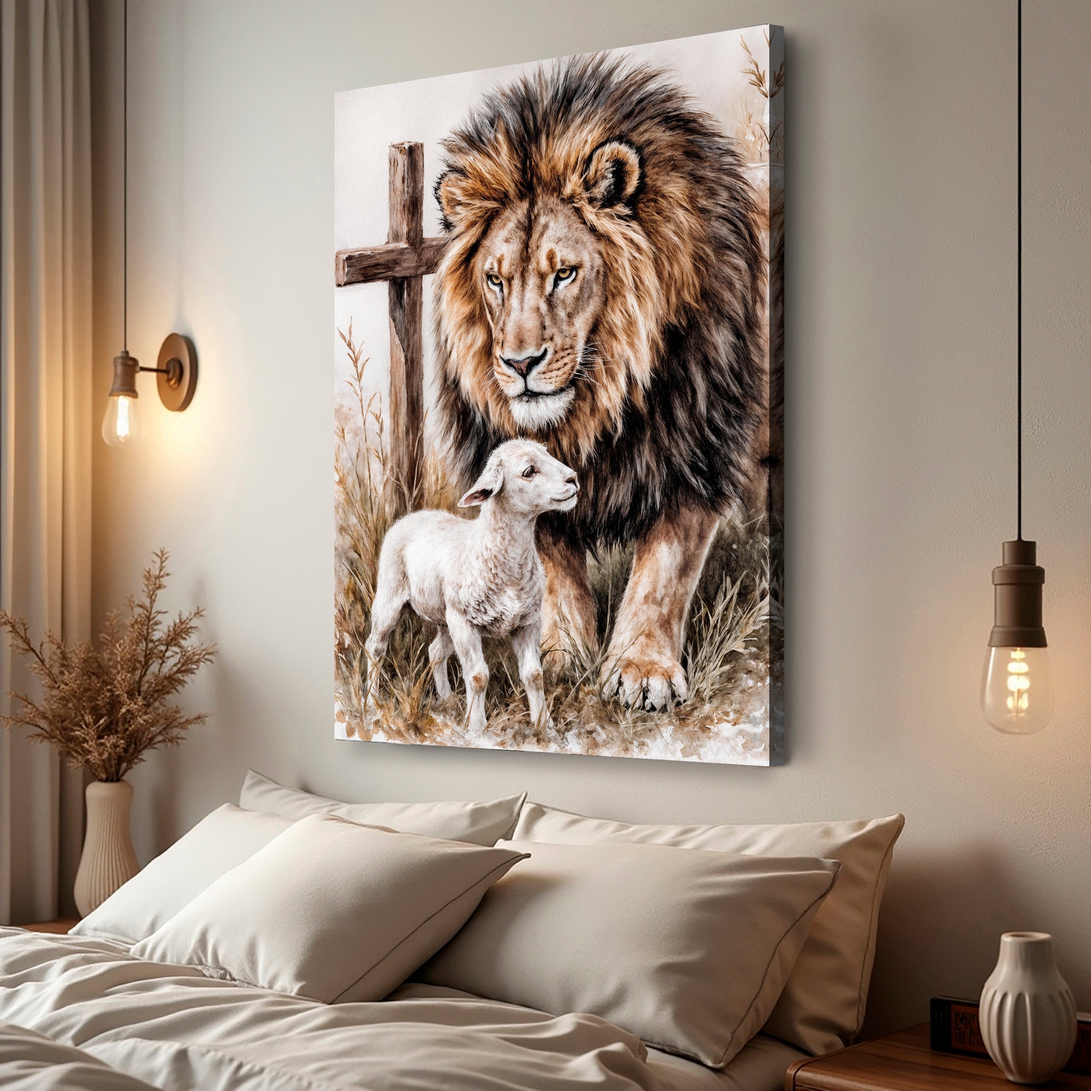 Lion and Sheep Christian Canvas Wall Art