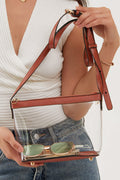 Chestnut PU Leather Patchwork Clear PVC Shoulder Bag