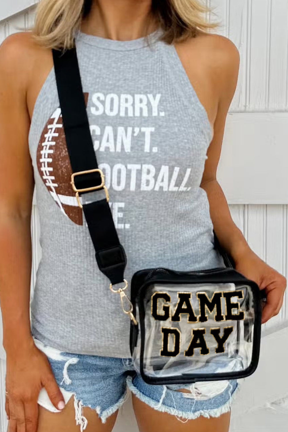 Black Clear PVC Game Day Shoulder Bag