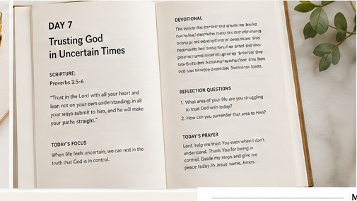 Inside pages of 30 Days to a Stronger Faith devotional