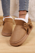 Brown Faux Suede Bow Plush Lining Snow Booties