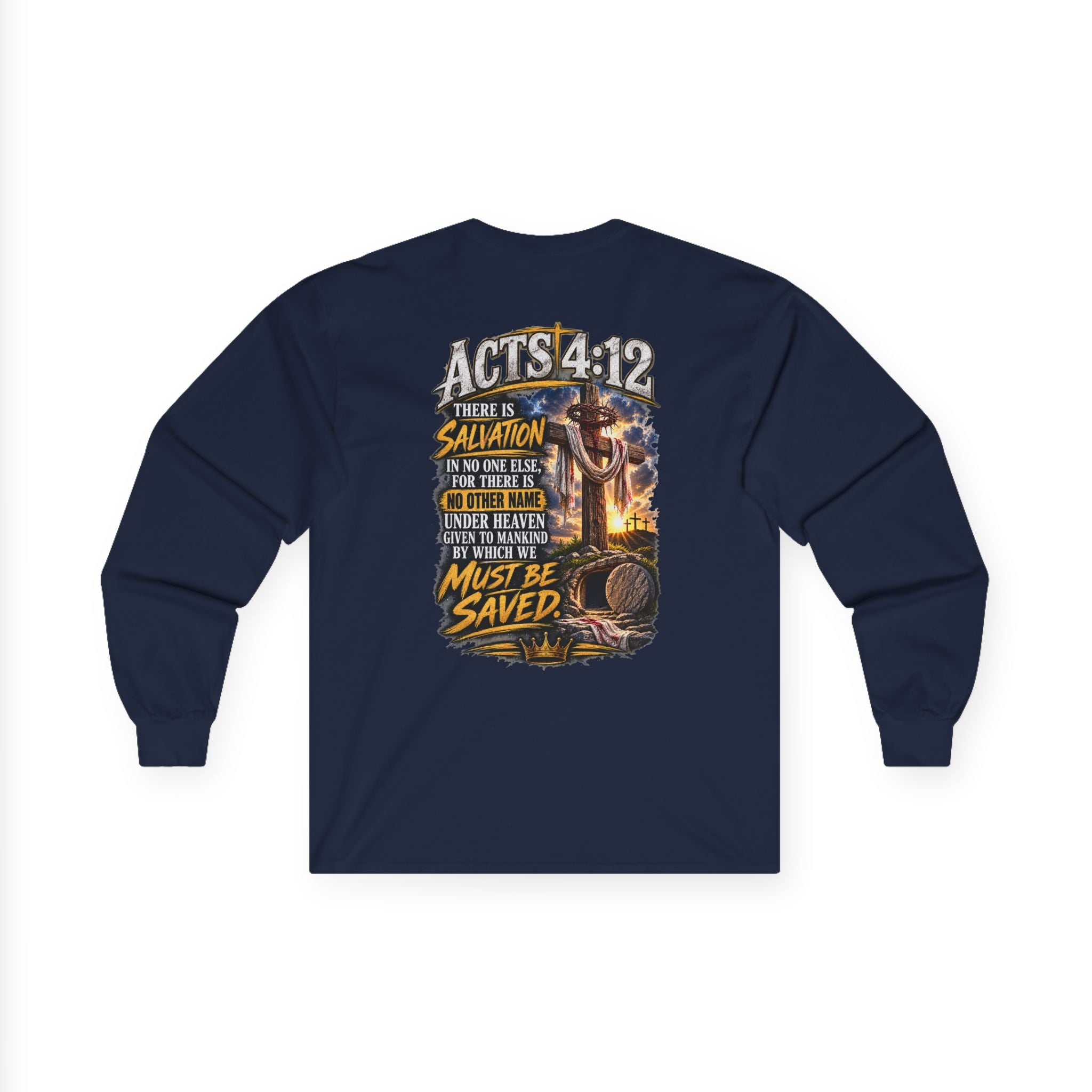 Long Sleeve Tee — "Found" Christian Faith Design (Acts 4:12)