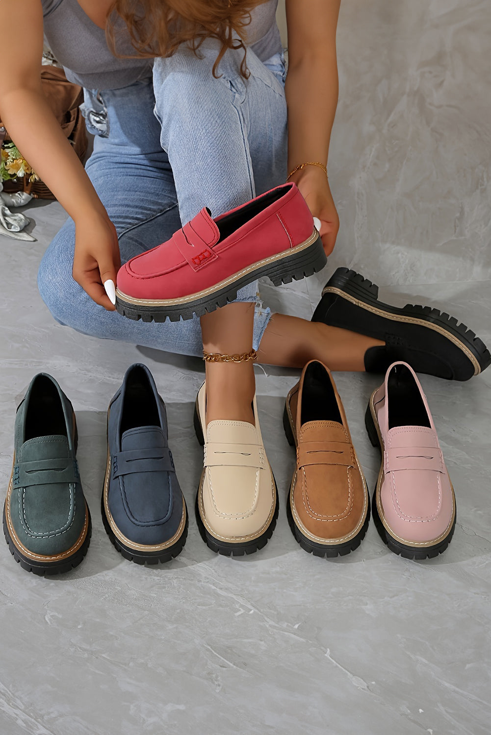 Black Faux Suede Chunky Slip-On Loafers