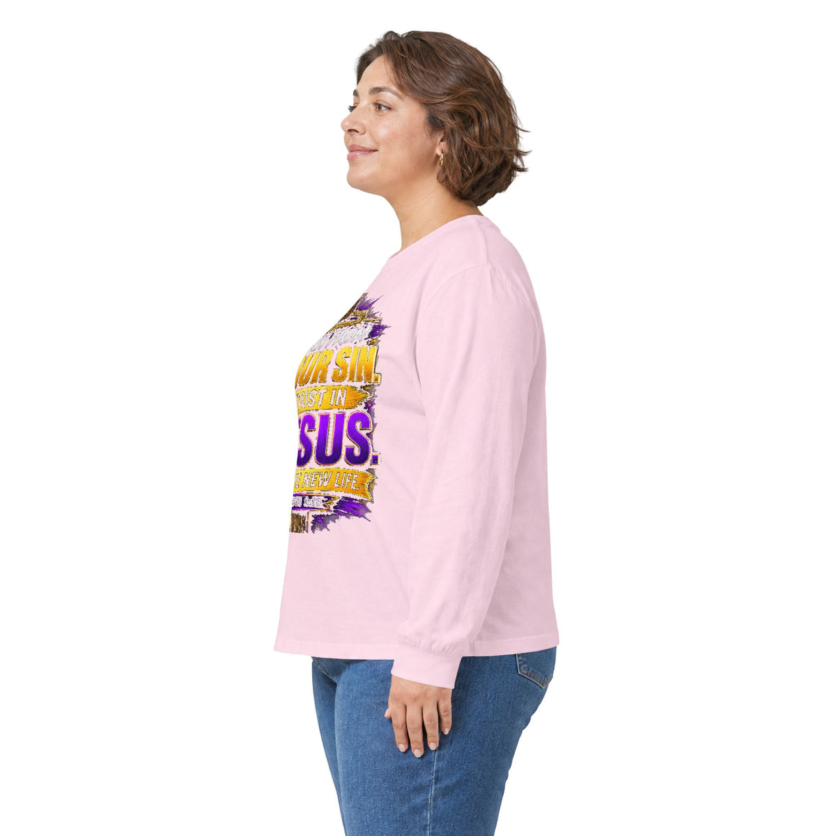Your Sin. Trust in Jesus. — Acts 4:12 Long-Sleeve Tee