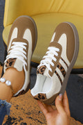 Coffee Leopard Color Block Lace-Up Flat Shoes