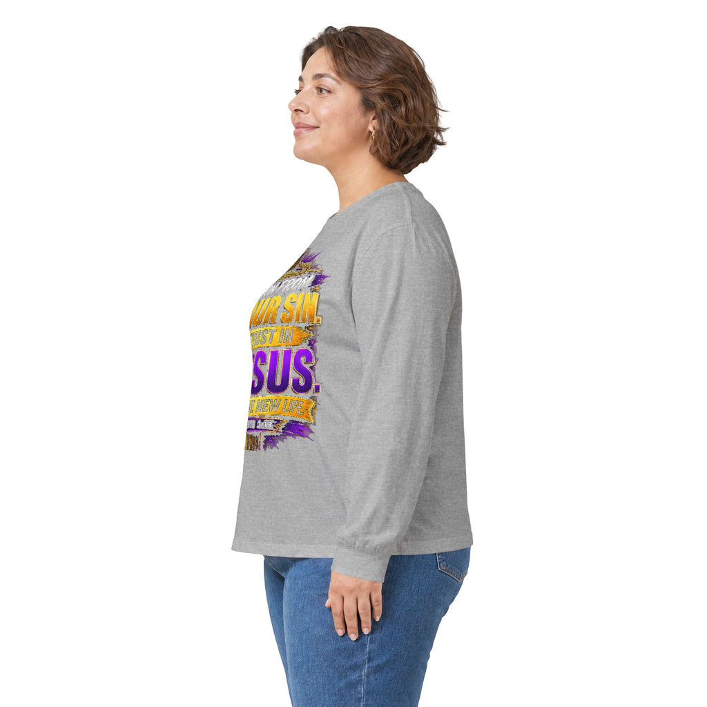 Your Sin. Trust in Jesus. — Acts 4:12 Long-Sleeve Tee