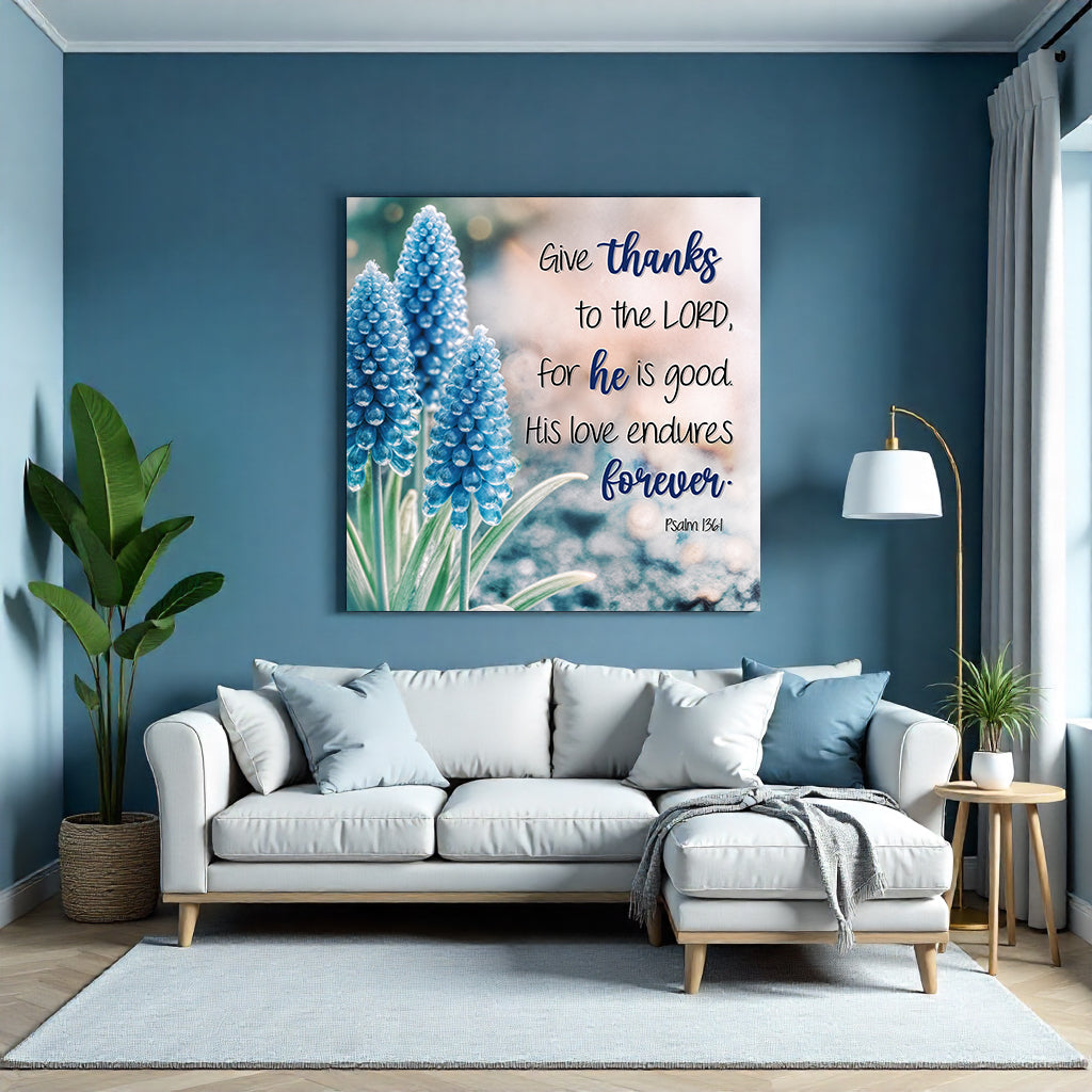 Psalm 136:1 Give Thanks to the Lord Canvas Wall Art