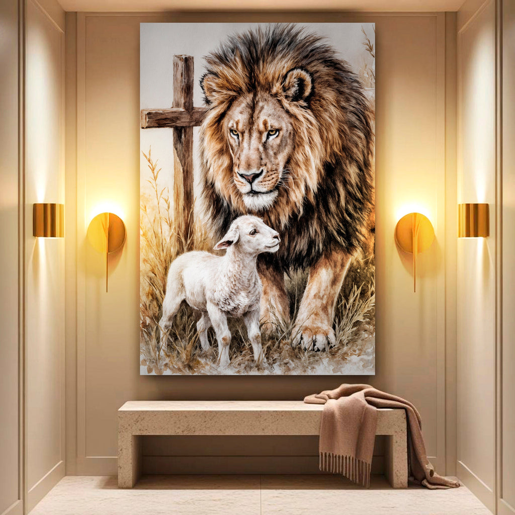 Lion and Sheep Christian Canvas Wall Art