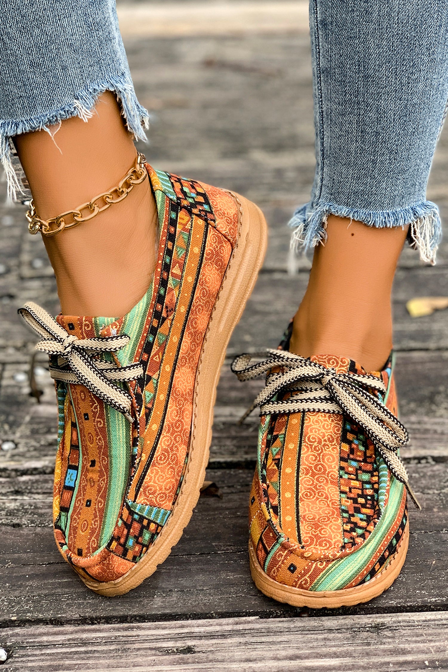Mustard Ethnic Print Comfort Loafers