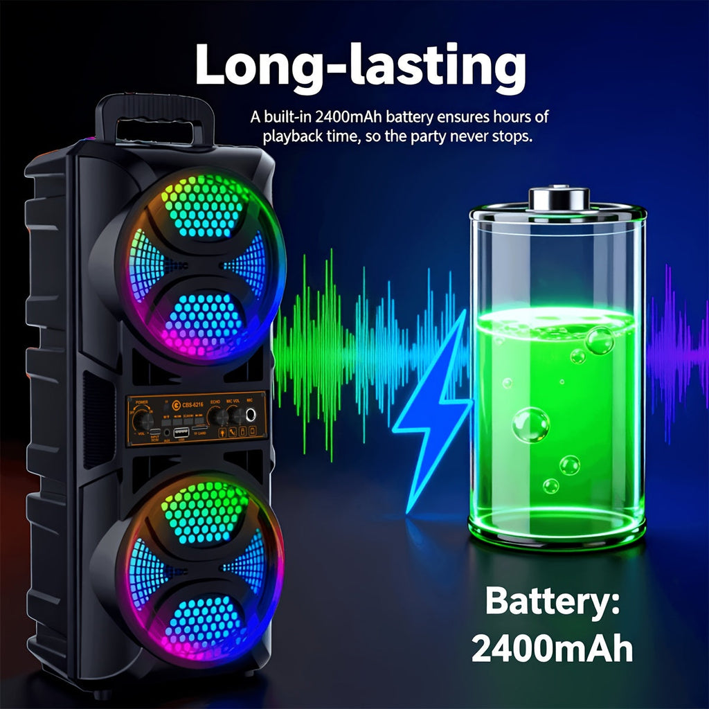 Portable Bluetooth Speaker with Subwoofer & Dual 6.5" LED Woofers
