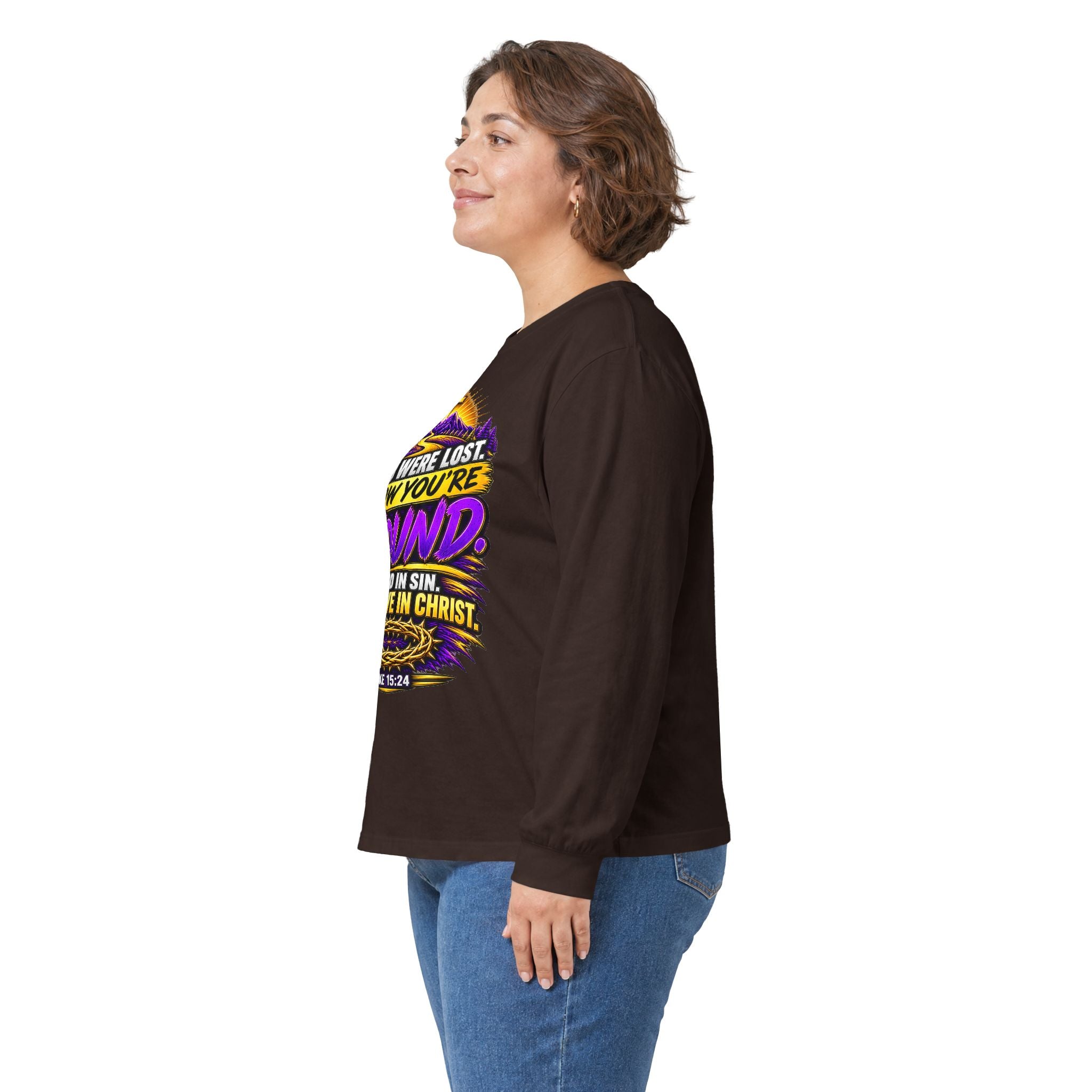 Long Sleeve Tee — "Found" Christian Faith Design (Acts 4:12)