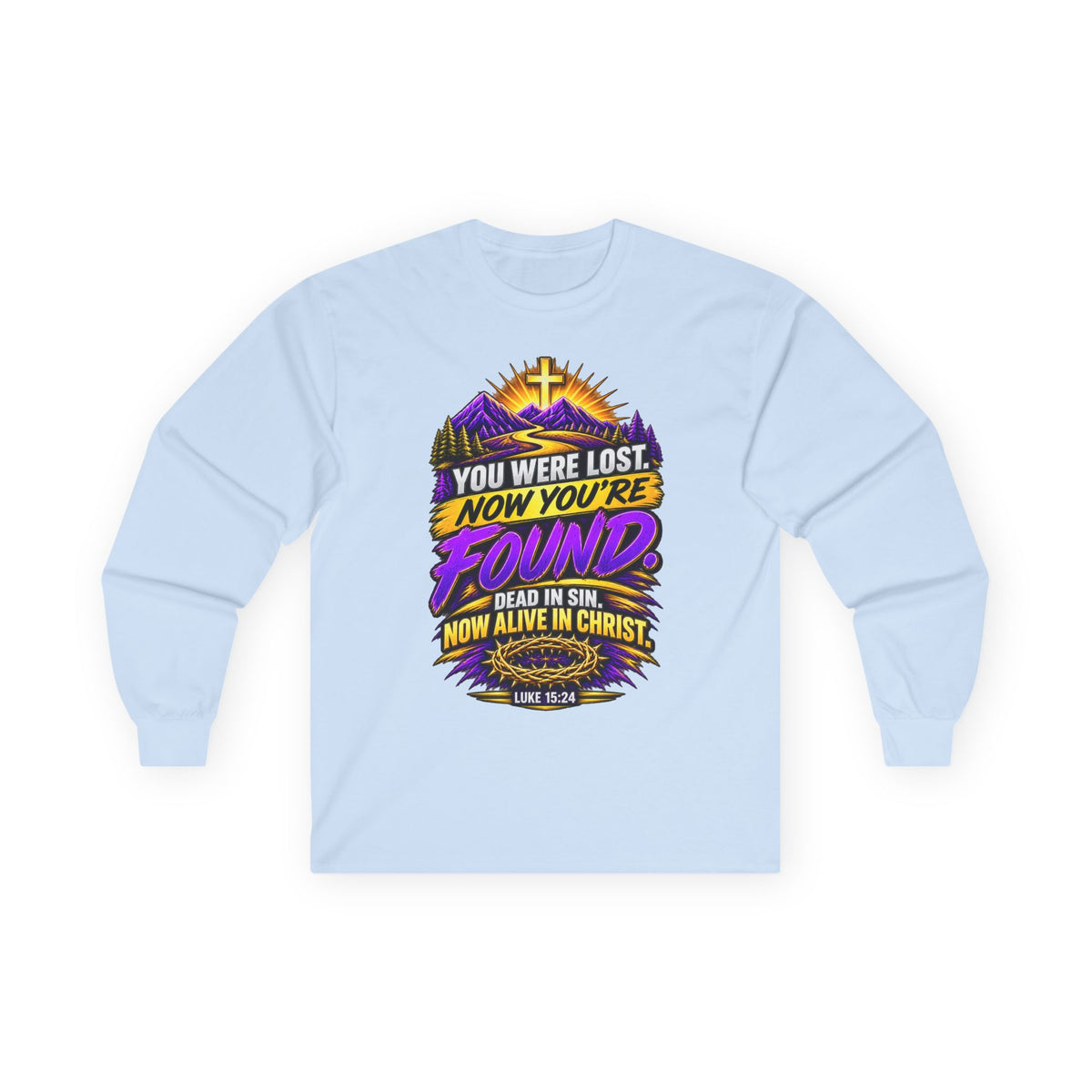 Long Sleeve Tee — "Found" Christian Faith Design (Acts 4:12)